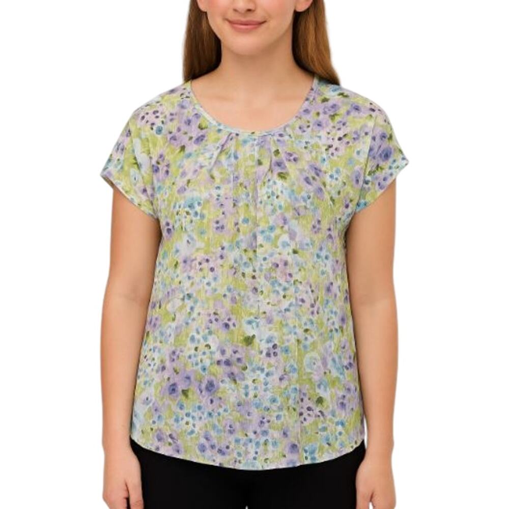 41 Hawthorn Floral Cap Sleeve Top XL NWT Multicolor Round Neck Pleated Blouse